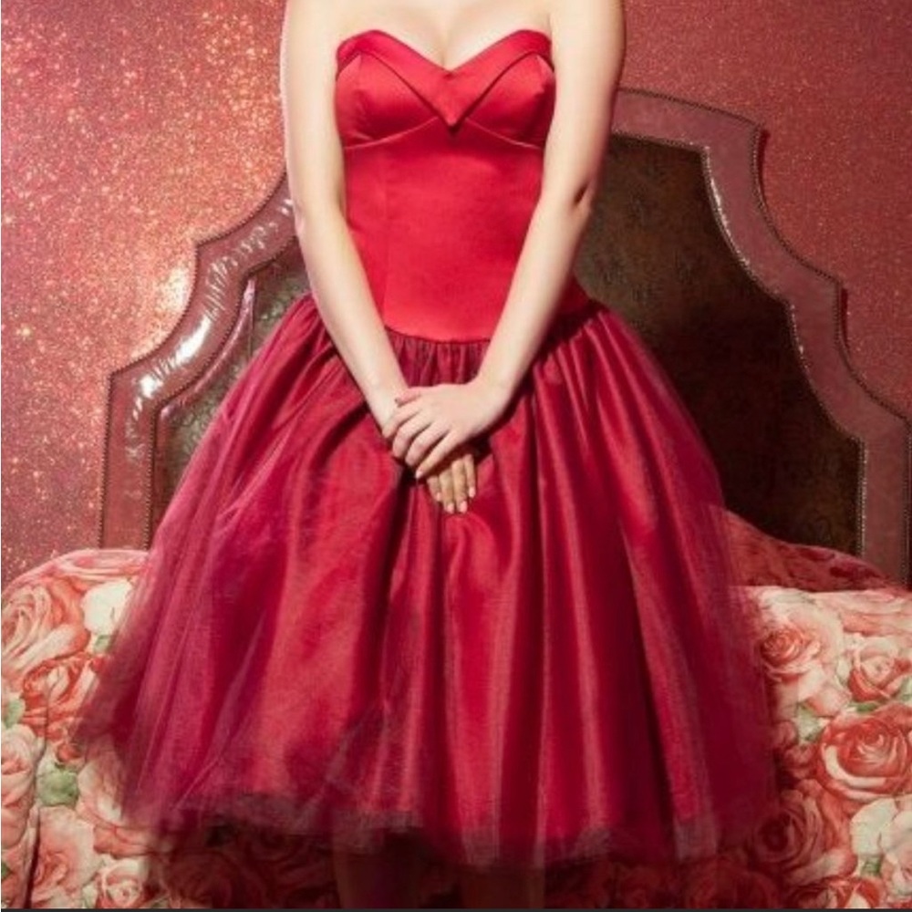 Elegant Red Midi Corset Dress - Picture 2 of 6